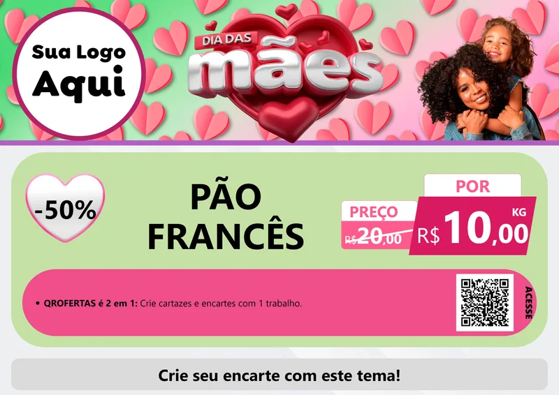 Modelo de Cartaz para Cartaz A4 Horizontal com o tema Dia das Mães para Padaria