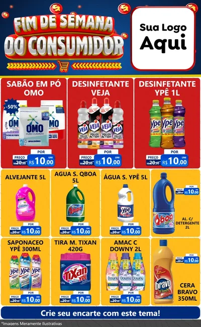 Modelo de Encarte para Encarte Grande com o tema Fim de Semana do Consumidor para Produtos de Limpeza