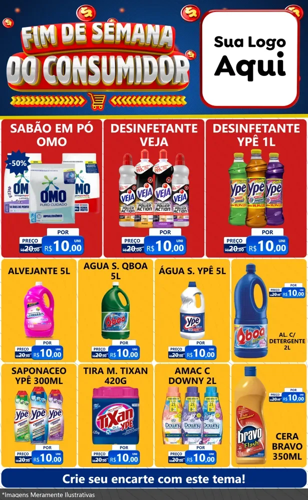 Modelo de Encarte para Encarte Grande com o tema Fim de Semana do Consumidor para Produtos de Limpeza