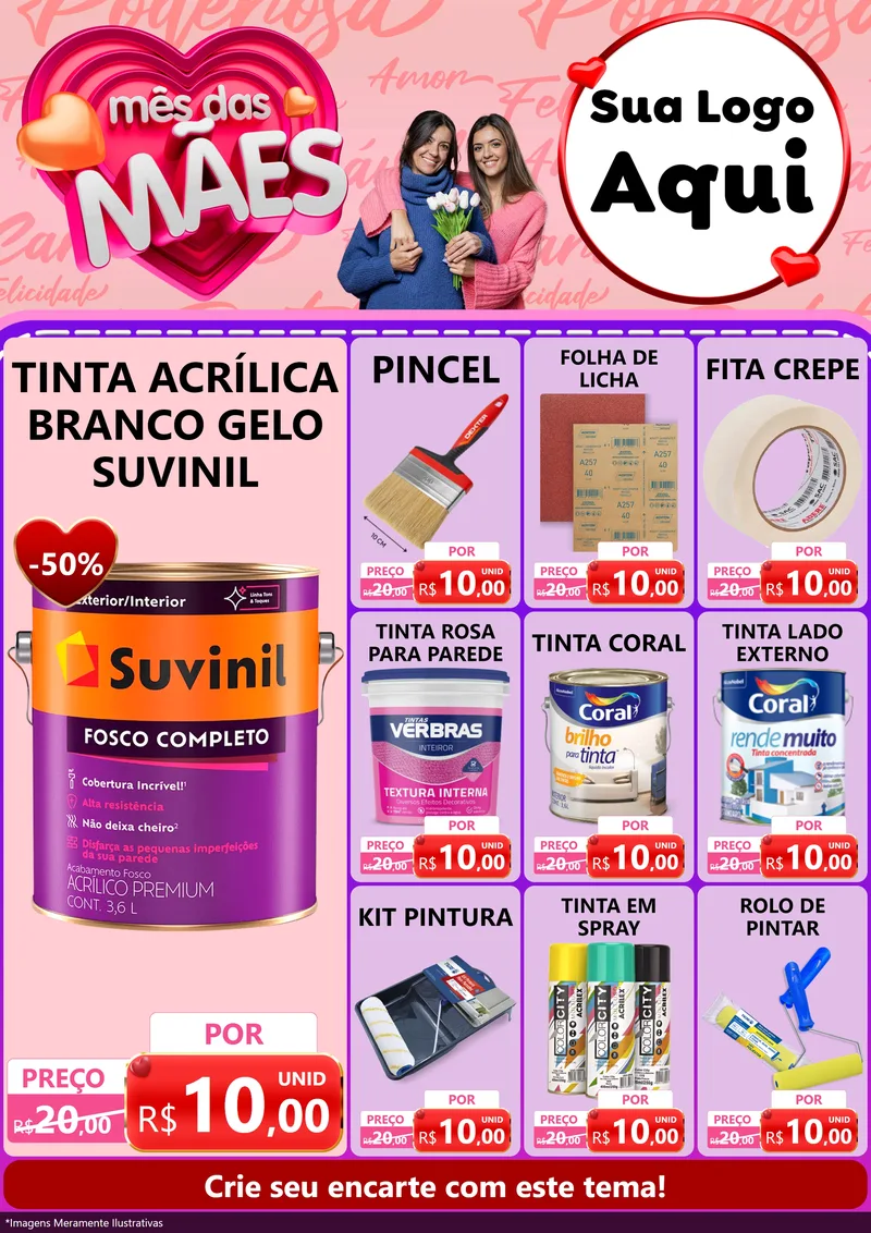 Modelo de Encarte para Encarte A4 Vertical com o tema Mês Das Mães para Tintas e Ferramentas