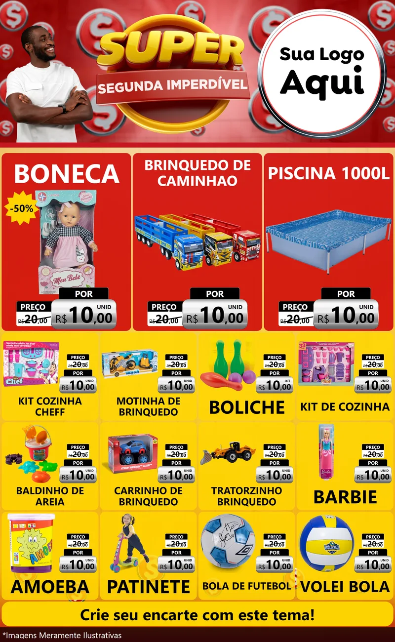 Modelo de Encarte para Encarte Grande com o tema Super Segunda Imperdível para Brinquedos