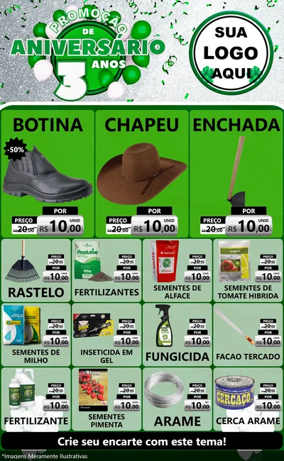 Modelo de Encarte para Encarte Grande com o tema Promoção de Aniversário - 3 Anos para Agropecuária