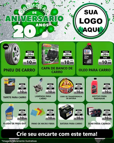 Modelo de Rede Social para Feed Instagram com o tema Promoção de Aniversário - 20 Anos para Auto peças