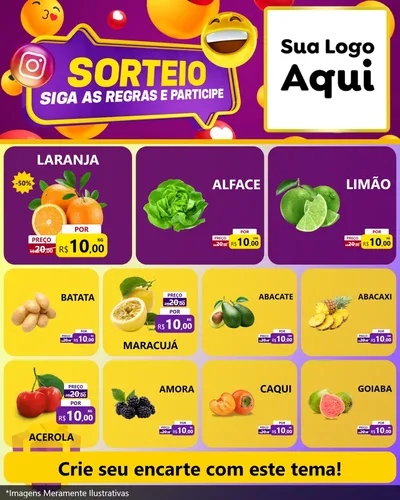 Modelo de Rede Social para Feed Instagram com o tema Sorteio para Hortifrúti