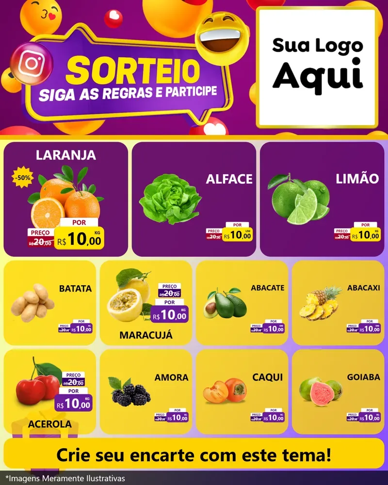 Modelo de Rede Social para Feed Instagram com o tema Sorteio para Hortifrúti