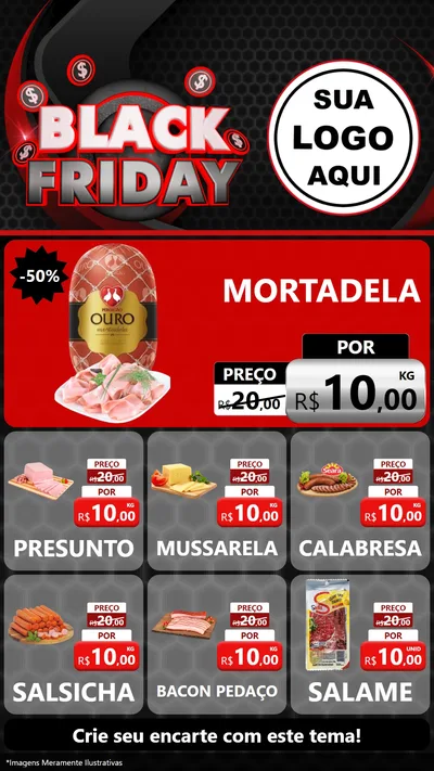 Modelo de Rede Social para Stories com o tema Black Friday para Frios e Laticínios