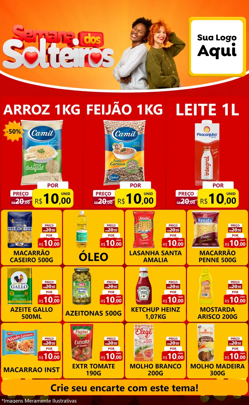 Modelo de Encarte para Encarte Grande com o tema Semana dos Solteiros para Supermercado