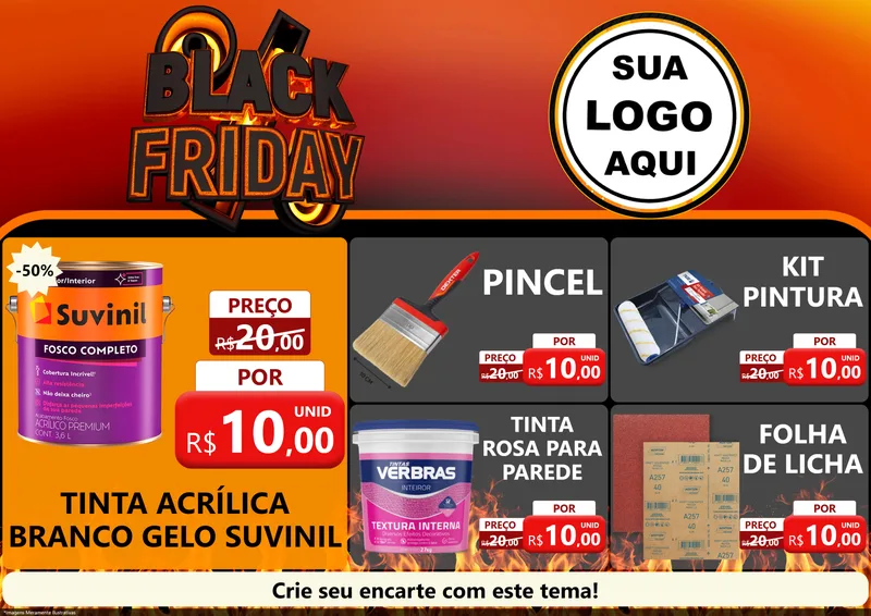 Modelo de Encarte para Encarte A4 Horizontal com o tema Black Friday para Tintas e Ferramentas