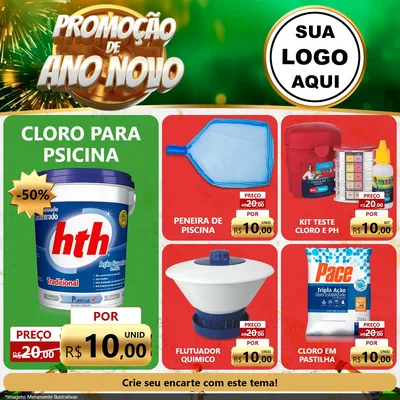 Modelo de Rede Social para Feed Facebook com o tema Promoção de Ano Novo para Produtos para Piscina