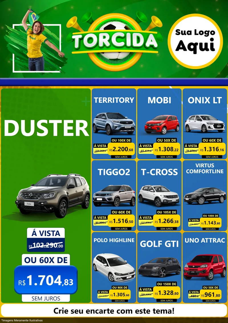 Modelo de Encarte para Encarte A4 Vertical com o tema Torcida para Concessionaria de Carros