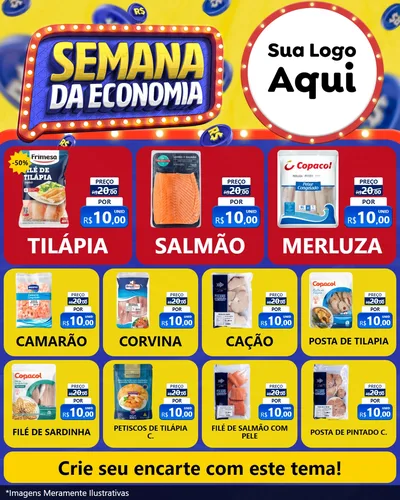 Modelo de Rede Social para Feed Instagram com o tema Semana da Economia para Peixaria