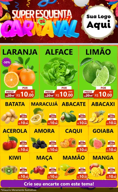 Modelo de Encarte para Encarte Grande com o tema Super Esquenta de Carnaval para Hortifrúti