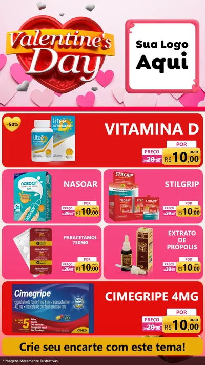 Modelo de TV para TV Vertical com o tema Valentine's Day para Farmácia
