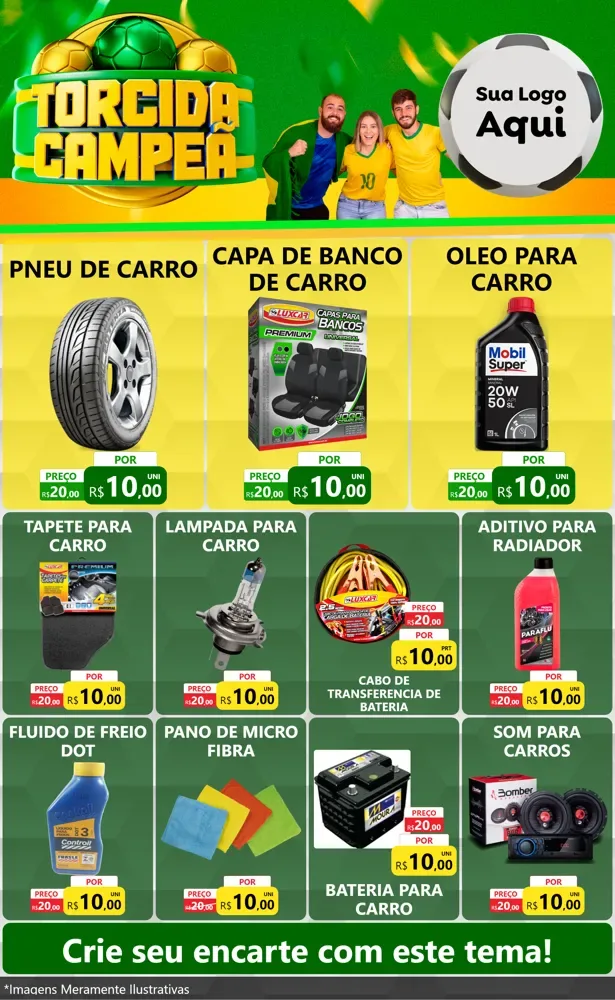 Modelo de Encarte para Encarte Grande com o tema Torcida Campeã - Copa para Auto peças