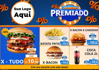 Modelo de Encarte para Encarte A4 Horizontal com o tema Janeiro Premiado para Hamburgueria