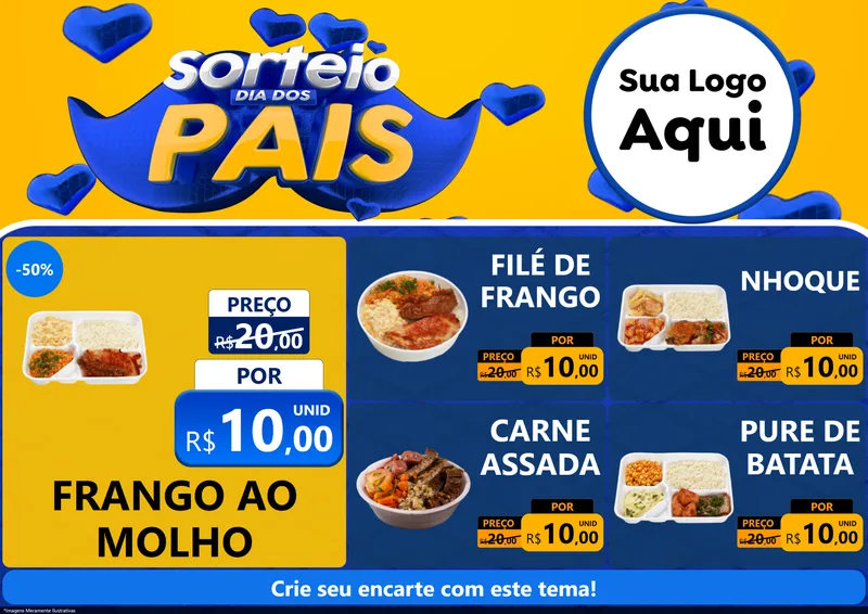 Modelo de Encarte para Encarte A4 Horizontal com o tema Sorteio Dia dos Pais para Restaurante