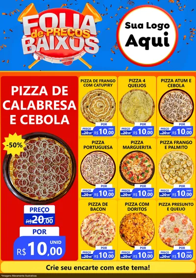 Modelo de Encarte para Encarte A4 Vertical com o tema Folia de Preços Baixos para Pizzaria