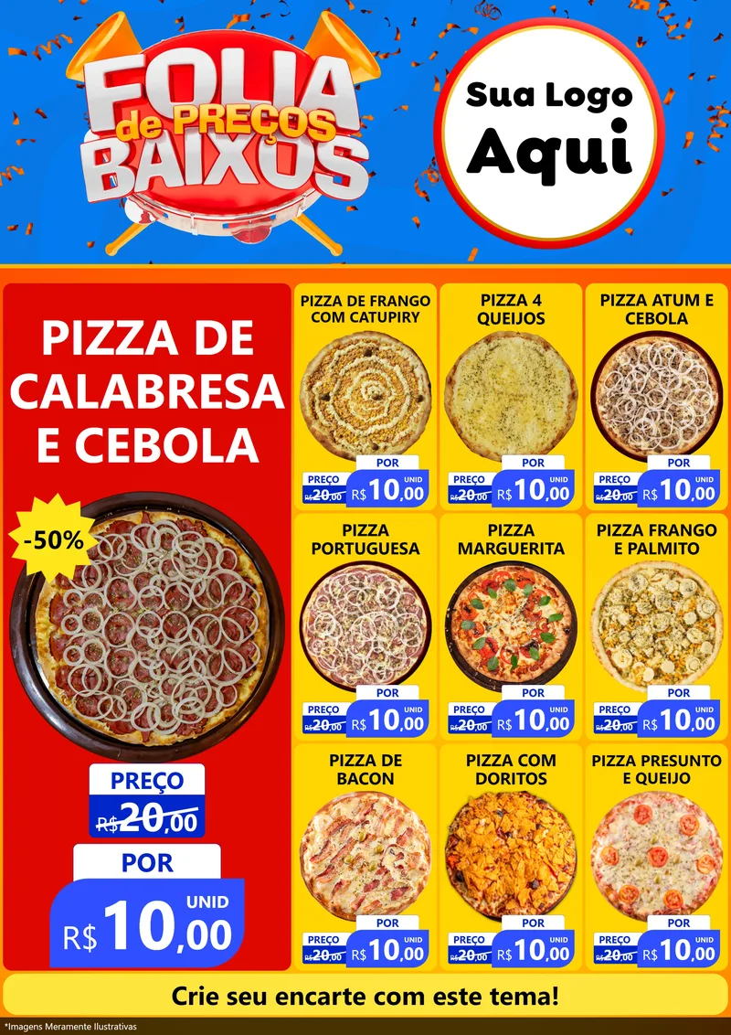 Modelo de Encarte para Encarte A4 Vertical com o tema Folia de Preços Baixos para Pizzaria