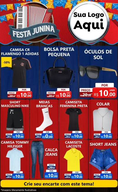 Modelo de Encarte para Encarte Grande com o tema Festa Junina para Roupas e acessórios