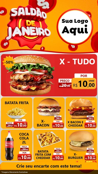 Modelo de Rede Social para Stories com o tema Saldão de Janeiro para Hamburgueria