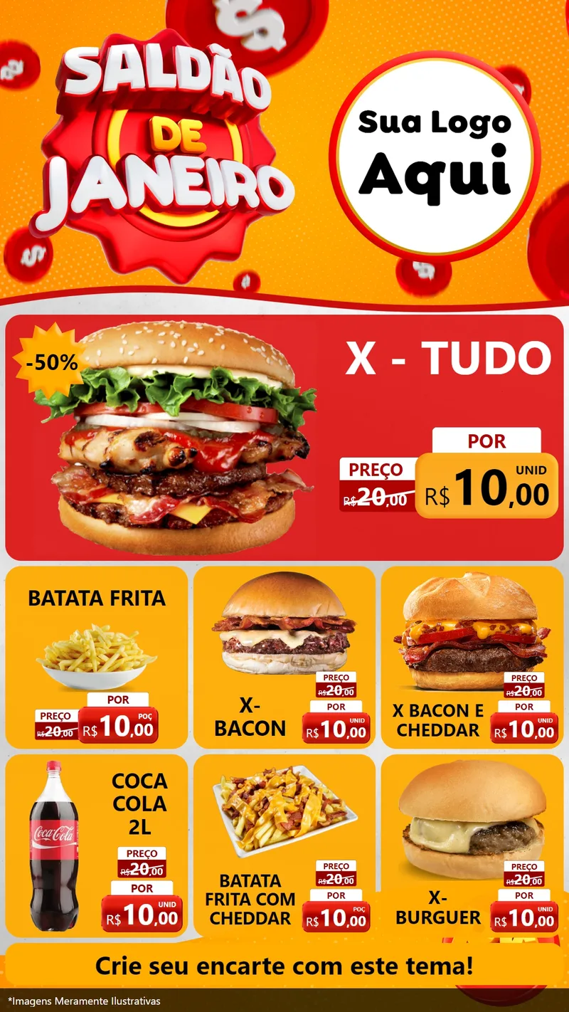 Modelo de Rede Social para Stories com o tema Saldão de Janeiro para Hamburgueria