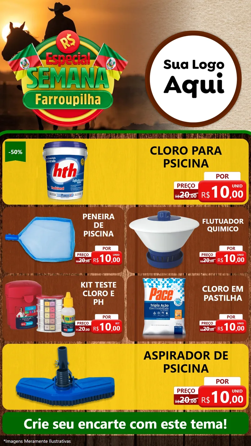 Modelo de TV para TV Vertical com o tema Especial Semana Farroupilha para Produtos para Piscina