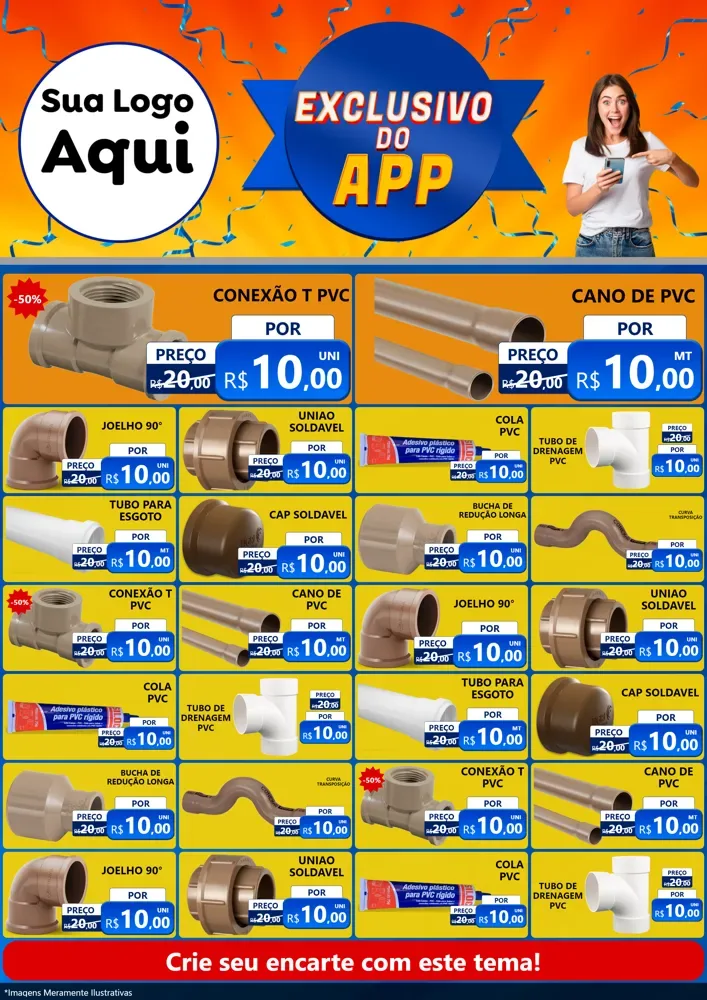 Modelo de Encarte para Encarte A4 Vertical com o tema Exclusivo do Aplicativo para Tubos e conexões