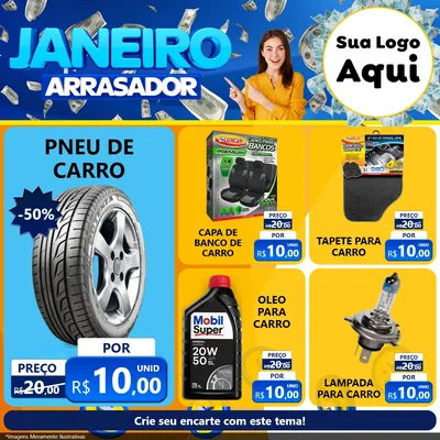 Modelo de Rede Social para Feed Facebook com o tema Janeiro Arrasador para Auto peças