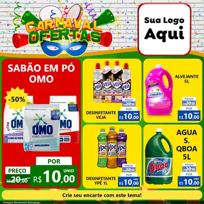 Modelo de Rede Social para Feed Facebook com o tema Carnaval de Ofertas para Produtos de Limpeza