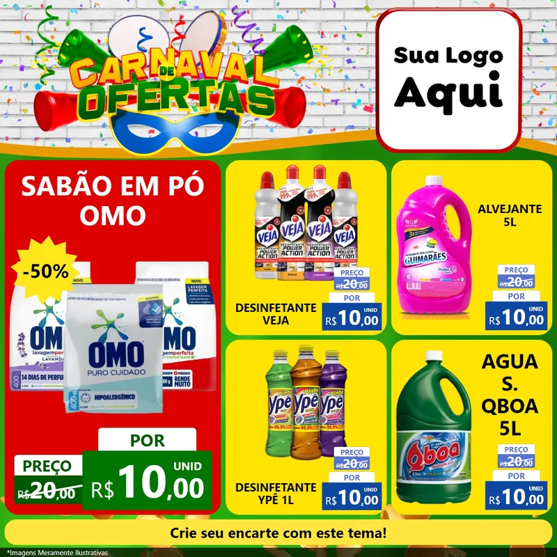Modelo de Rede Social para Feed Facebook com o tema Carnaval de Ofertas para Produtos de Limpeza