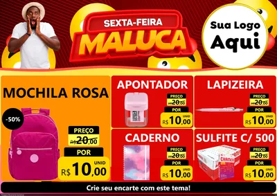 Modelo de Encarte para Encarte A4 Horizontal com o tema Sexta-feira Maluca para Papelaria
