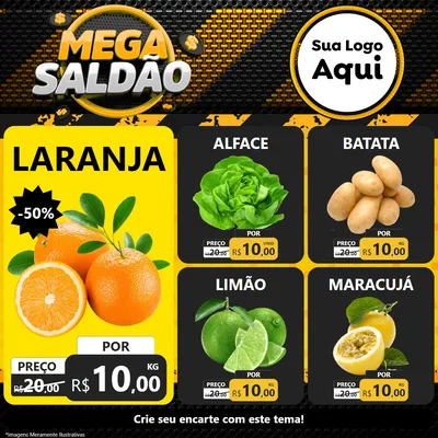 Modelo de Rede Social para Feed Facebook com o tema Mega Saldão para Hortifrúti