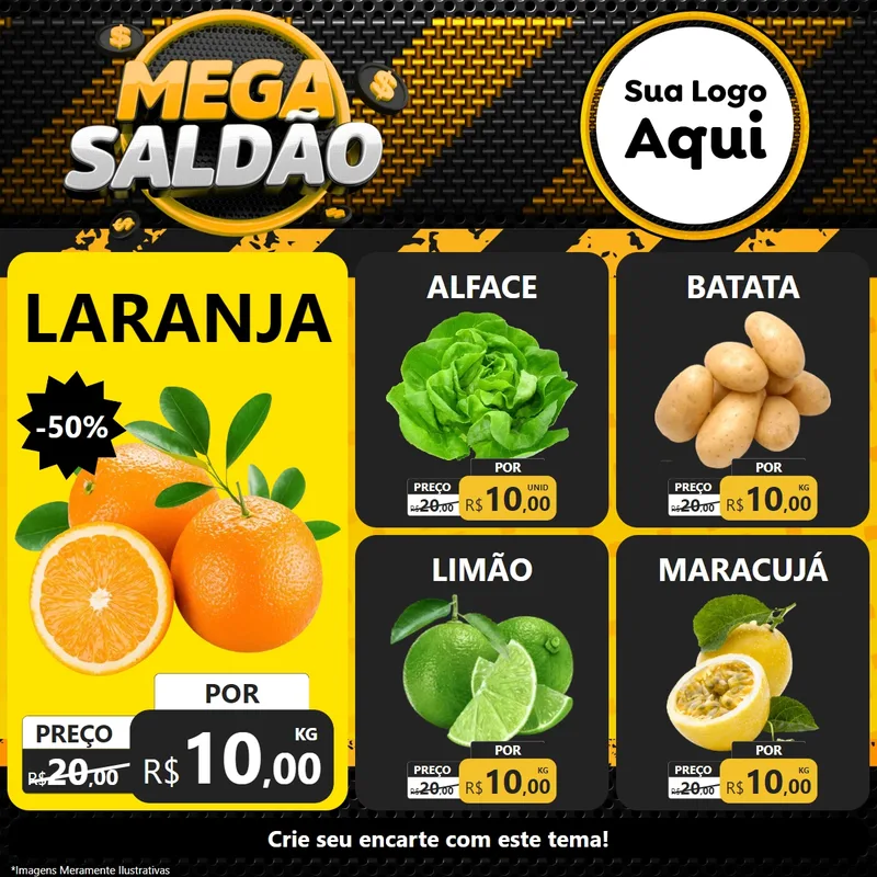 Modelo de Rede Social para Feed Facebook com o tema Mega Saldão para Hortifrúti