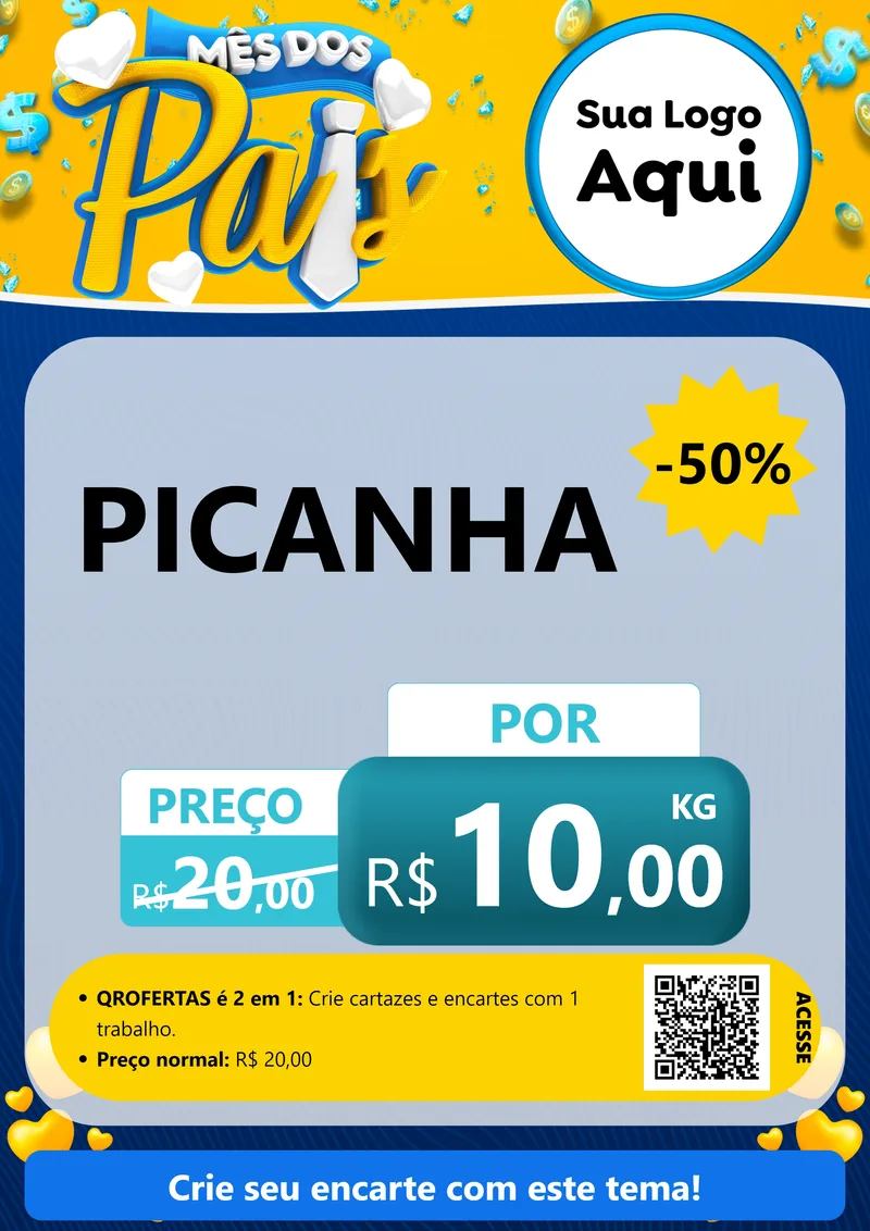 Modelo de Cartaz para Cartaz A4 Vertical com o tema Mês dos Pais para Açougue