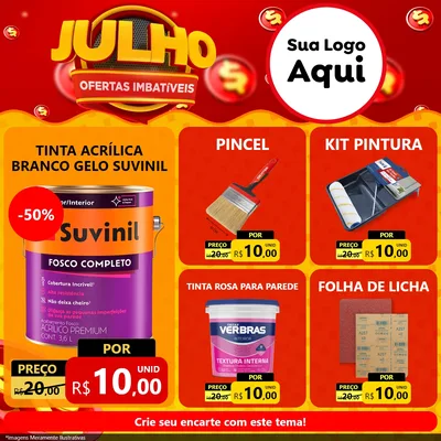 Modelo de Rede Social para Feed Facebook com o tema Julho Ofertas Imbatíveis para Tintas e Ferramentas
