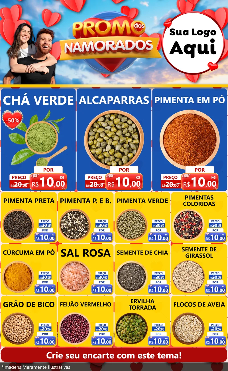 Modelo de Encarte para Encarte Grande com o tema Promo dos Namorados para Produtos Naturais