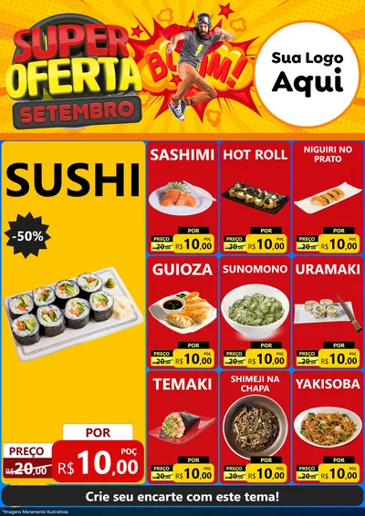 Modelo de Encarte para Encarte A4 Vertical com o tema Super Oferta Setembro para Comida japonesa