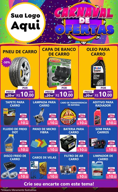 Modelo de Encarte para Encarte Grande com o tema Carnaval de Ofertas para Auto peças