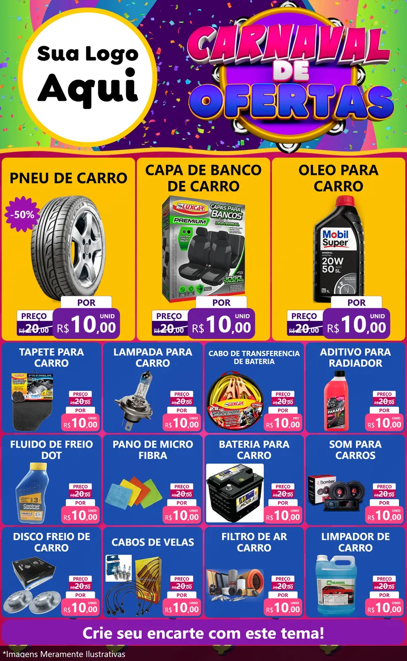 Modelo de Encarte para Encarte Grande com o tema Carnaval de Ofertas para Auto peças