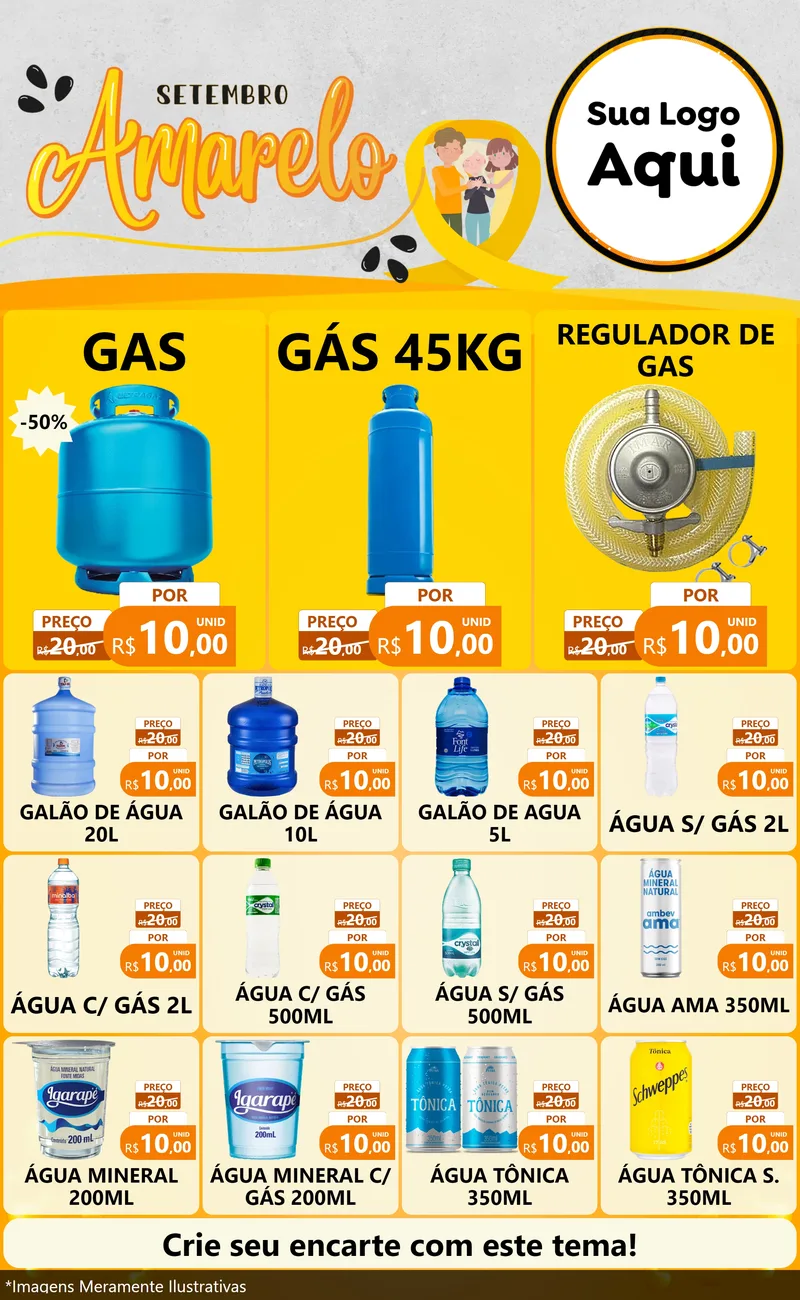 Modelo de Encarte para Encarte Grande com o tema Setembro Amarelo para Água e gás