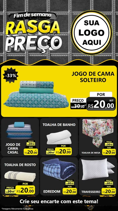Modelo de Rede Social para Stories com o tema Fim de Semana Rasga Preço para Cama, Mesa e Banho