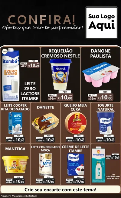 Modelo de Encarte para Encarte Grande com o tema Confira! Ofertas que irão te surpreender! para Frios e Laticínios
