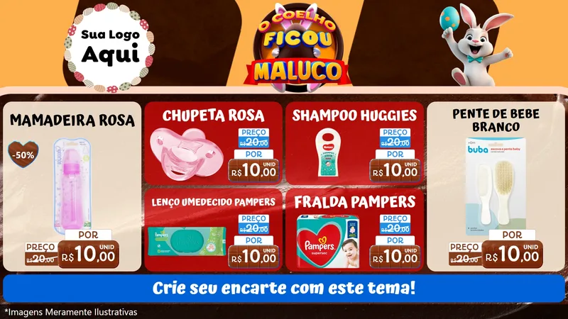 Modelo de TV para TV Horizontal com o tema O Coelho Ficou Maluco - Páscoa para Bebês