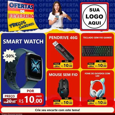 Modelo de Rede Social para Feed Facebook com o tema Ofertas de Fevereiro - Preços Incríveis para Informática