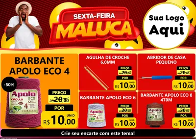 Modelo de Encarte para Encarte A4 Horizontal com o tema Sexta-feira Maluca para Armarinho e Aviamentos