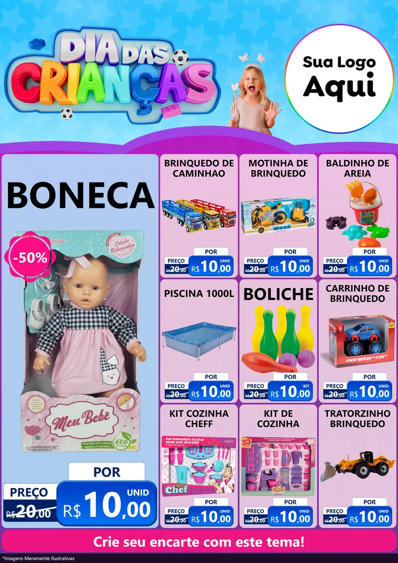 Modelo de Encarte para Encarte A4 Vertical com o tema Dia Das Crianças para Brinquedos