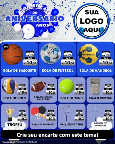 Modelo de Rede Social para Feed Instagram com o tema Promoção de Aniversário - 9 Anos para Artigos Esportivos