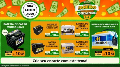 Modelo de TV para TV Horizontal com o tema Comece Janeiro Economizando para Baterias Elétricas