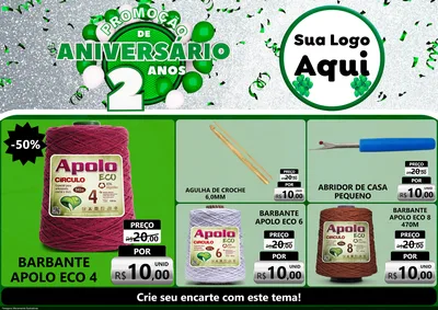 Modelo de Encarte para Encarte A4 Horizontal com o tema Promoção de Aniversário - 2 Anos para Armarinho e Aviamentos