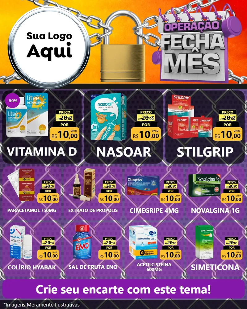 Modelo de Rede Social para Feed Instagram com o tema Operação Fecha Mês para Farmácia